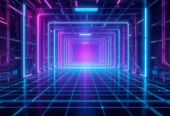 Fototapeta premium Neon Purple and Cyan Futuristic Grid