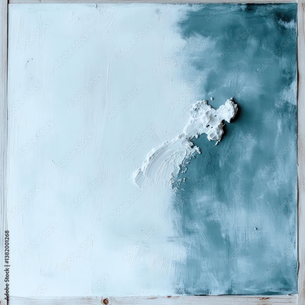 Aufkleber abstract blue and white textured artwork with rough surface in wooden frame