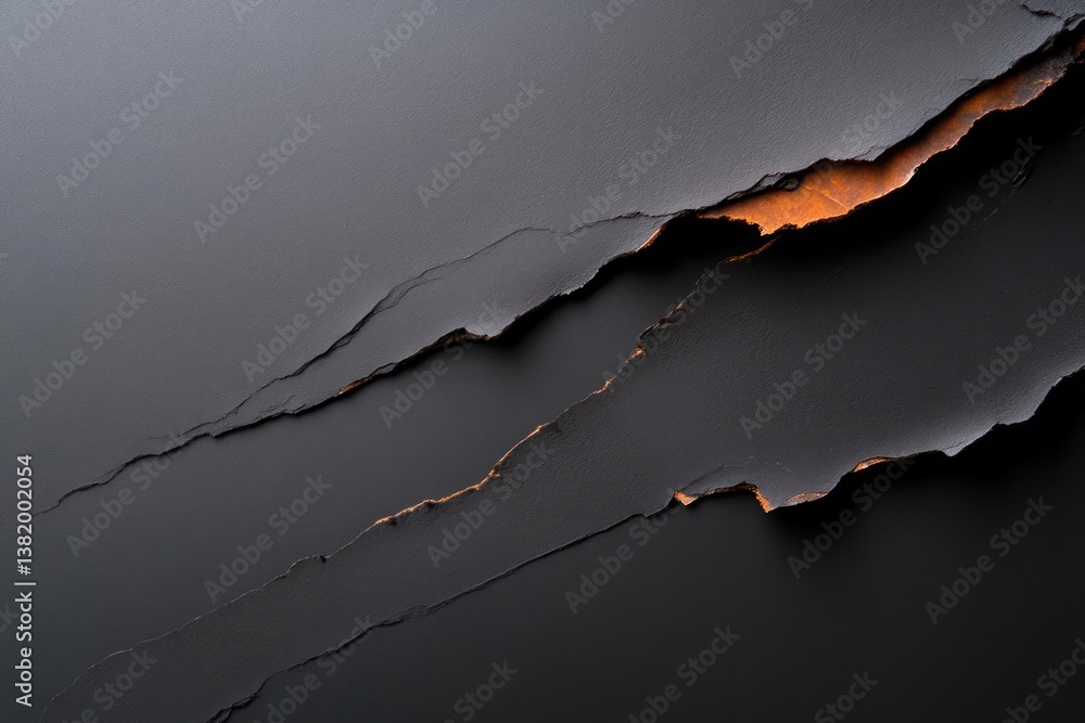 Aufkleber Torn Black Paper Revealing Orange Layer Textured Abstract Background with Rough Surface and Contrasting Colors