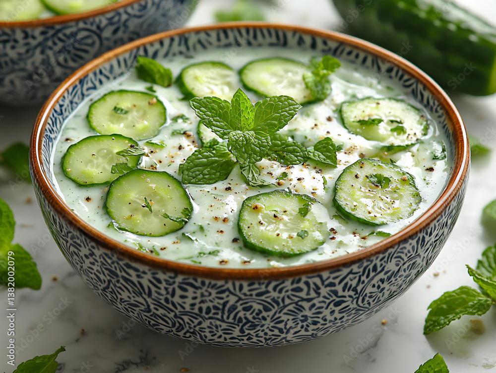 Poster refreshing cucumber and mint soup,