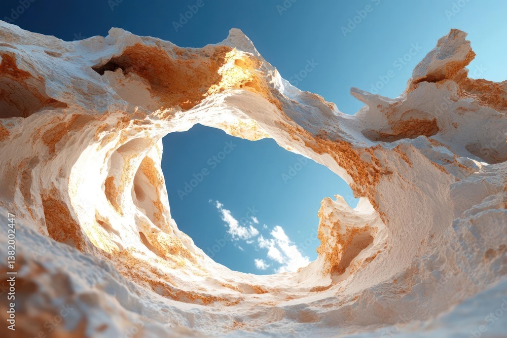 Aufkleber Abstract Cave Structure With Textured Walls And Bright Blue Sky Background