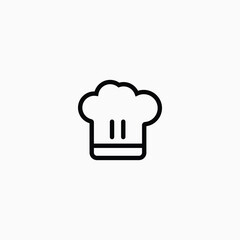 Chef hat icon, cafe, chef, cooker, cooking, vector sign pictogram isolated. Cuisine symbol, logo illustration.