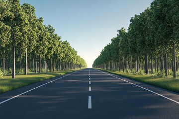 Scenic Summer Road Asphalt Highway Trees Nature Landscape Green Lush Foliage Sunlight Bright Day Drive Travel Journey Road Trip Open Road Destination Freedom Peaceful Serene Tranquil Calm Peaceful    