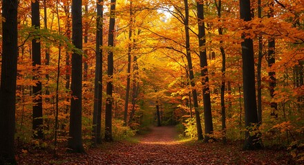 Fototapeta premium Golden Path Through Autumn AI Generated
