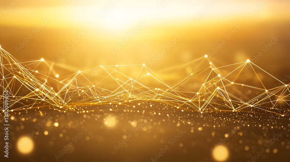 Poster abstract gold network with glowing connections and data points, showcasing digital innovation and te