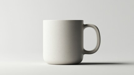 Fototapeta premium White Mug Mockup: A pristine white mug with a rounded handle stands confidently against a clean, neutral backdrop, ready to showcase your brand or design. 
