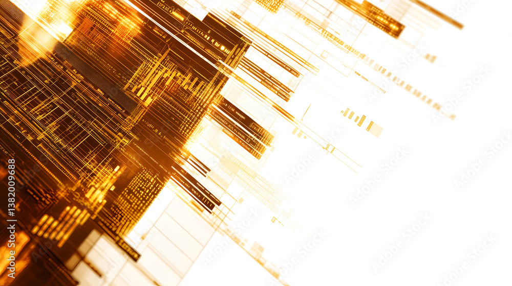 Poster abstract digital graphic with geometric lines and shapes in golden tones. featuring a dynamic compos