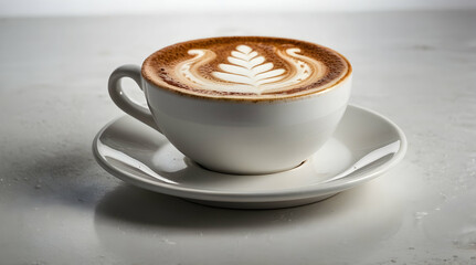 Fototapeta premium Latte Art in White Cup on Table...................