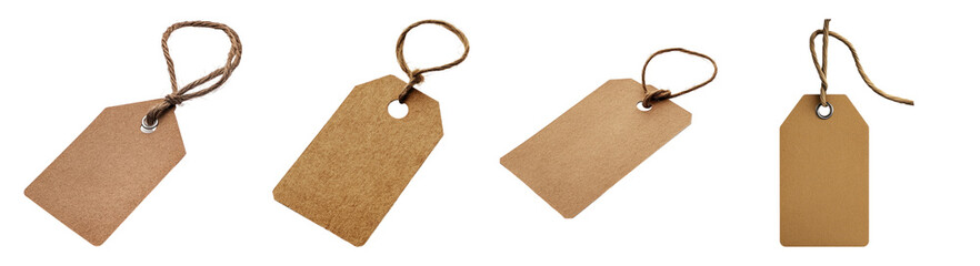 Blank Craft Tags for Gift Wrapping or Labeling Items and Products, PNG bundle collection, Isolated on Transparent Background