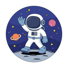 Cartoon astronaut walking on the moon