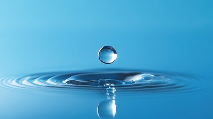 Aqua Harmony: A pristine droplet poised mid-air, creating concentric ripples on a vibrant, liquid surface, a celebration of the earth's essential element.
