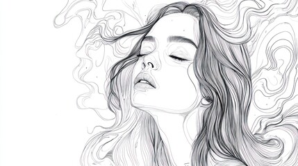 Serene Woman in Abstract Lines: A Monochromatic Masterpiece