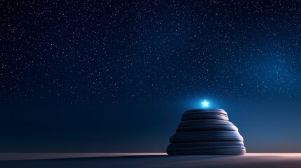 A lone stars glow symbolizing a minimalist tribute to Memorial Day freedom close up patriotic honor ethereal double exposure with a night sky backdrop. Night sky remembrance.