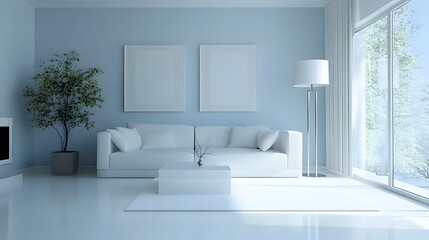Stylish Modern Living Room with Minimalist Furniture and Neutral Tones Interiors Concept.