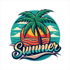 Obraz premium SUMMER T-Shirt Design – Tropical Beach Vibes with Palm Trees & Ocean View