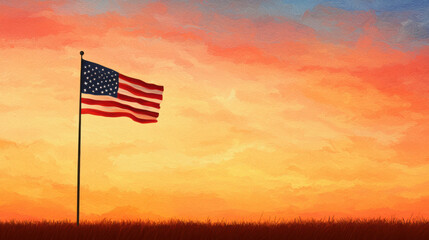 A silhouette of the American flag against a vibrant sunset sky, symbolizing patriotism and freedom.
