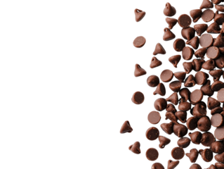 Delicious chocolate chip condiments kitchen table food styling cut out background overhead view dessert inspiration