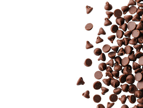 Delicious chocolate chip condiments kitchen table food styling cut out background overhead view dessert inspiration