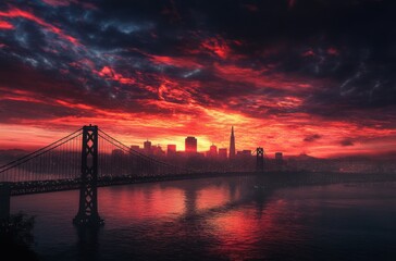 Obraz premium A breathtaking sunset over the Golden Gate Bridge in San