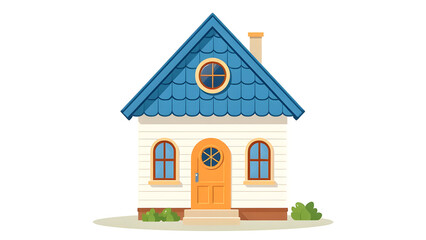 Cute toy house with grass and trees on a white background