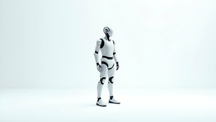 Fototapeta premium Flat Wallpaper artwork illustrating AI enhanced robotic prosthetics with vast empty space and sleek digital visuals that depict advanced biomechanical integration and innovative assistive engineering 