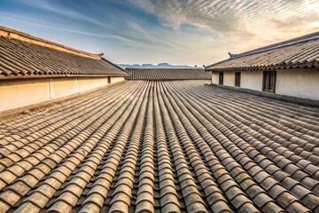 Serene Architectural Rooflines Converging at Horizon under a Sky of Subtle Hues