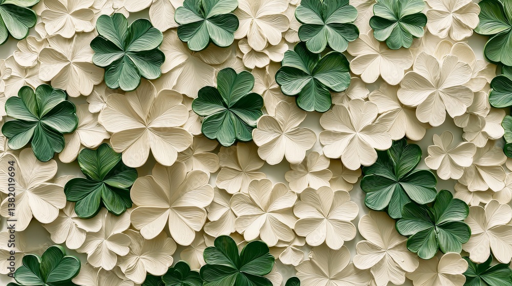 Poster intricate green and beige paper clover pattern art with layered design