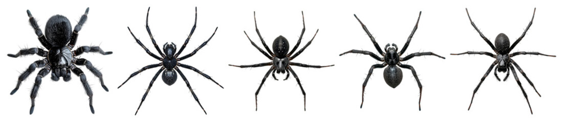 Obraz premium Realistic spider illustrations showcasing various angles and details, PNG bundle collection, Isolated on Transparent Background