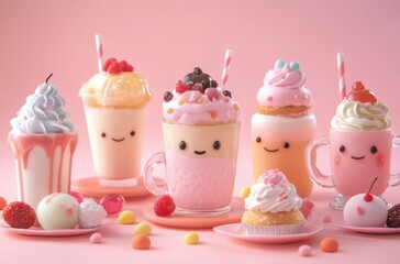 A collection of five adorable desserts and drinks,