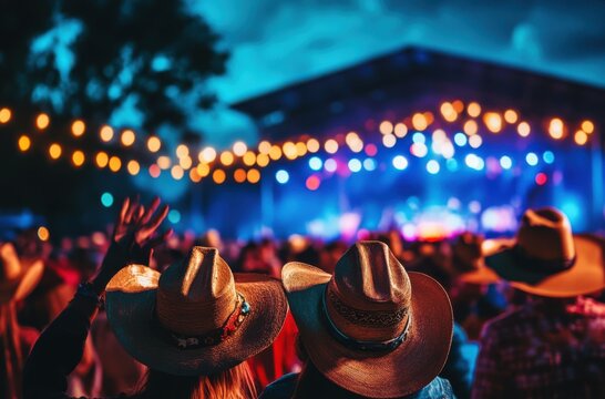 A country music festival in Texas, with a crowd waving - Powered by Adobe