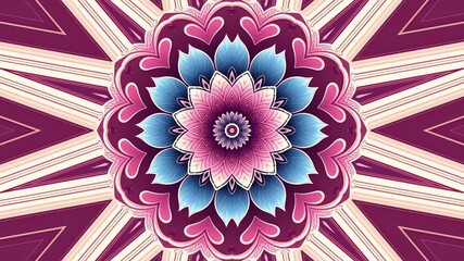 Aesthetic kaleidoscope animation mandala flowers effect for intro celebration wedding background and valentine
