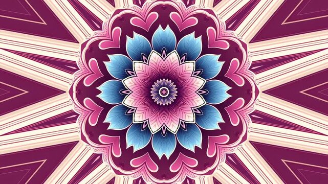 Aesthetic kaleidoscope animation mandala flowers effect for intro celebration wedding background and valentine