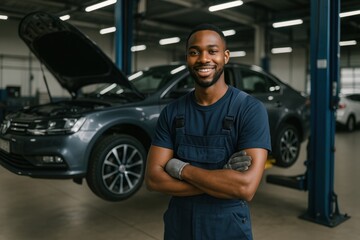 Mechanic smiling in garage