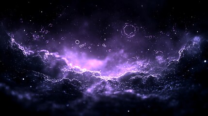Mystical galaxy with purple clouds and radiant light, ethereal cosmic backdrop