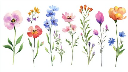 Watercolor Wildflowers Botanical Floral Spring Summer Blossoms Delicate Flowers Painting Nature Illustration Pretty Romantic Elegant Design Artistic Artwork Beautiful Vibrant Colorful Garden Floral   