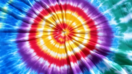 Vibrant tie-dye cloth pattern showcasing circular rainbow spectrum design