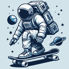 cartoon vector illustration of astronaut with skateboard © Andi