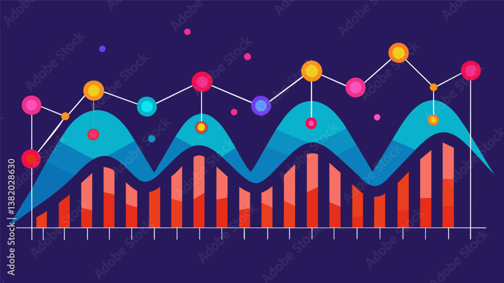 Poster a graph with multiple peaks and valleys symbolizing the fluctuations in gene expression over time.. 