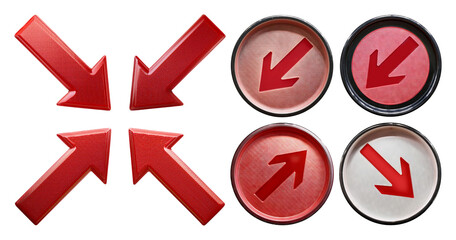 Red Arrow Icons Indicating Directional Movement and Convergence Ideas, isolated on transparent background