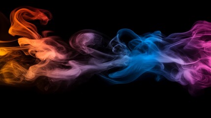 Fototapeta premium Abstract Colorful Smoke Swirls on Black Background.