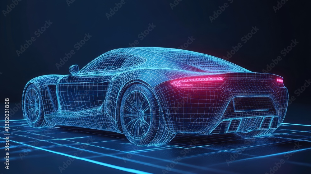 Aufkleber a digital abstract wireframe of a sports car, showcasing its powerful design with a focus on sharp e