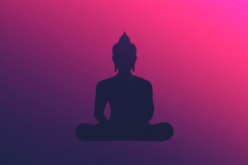 Silhouette of buddha meditation against vibrant pink and purple gradient background