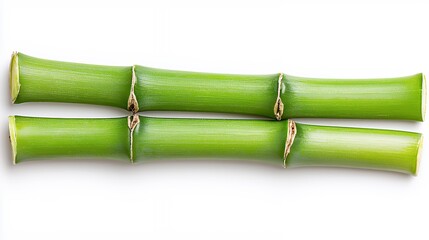 Obraz premium Two Green Bamboo Stalks on White Background
