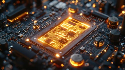 Glowing CPU Motherboard Closeup: Technological Marvel