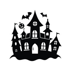  Spooky Halloween Castle with Bats and Full Moon.