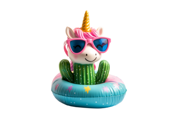 Cactus with Sunglasses and Unicorn Float isolated on transparent background
