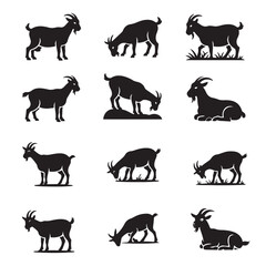 Obraz premium Goat Silhouettes, Various Poses and Activities.