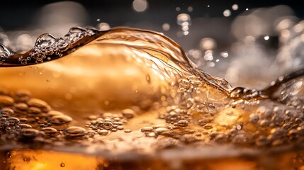 Amber Liquid Splash Golden Wave Abstract.