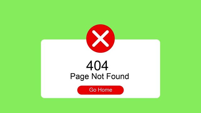 Animation of 404 error message or page not found for a website and application with green background.