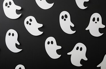 Floating White Ghosts on Black Background for Halloween Decoration or Celebration